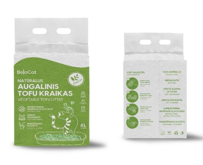 Kraikas katėms TOFU BeloCat, žaliosios arbatos kvapo, 6 l (2,5 kg), 2 mm granulės - papildoma nuotrauka 2