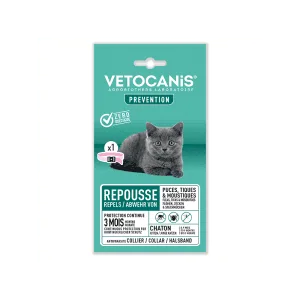 Vetocanis atbaidantis biologinis antkaklis kačiukams nuo 3 iki 9 mėnesių amžiaus