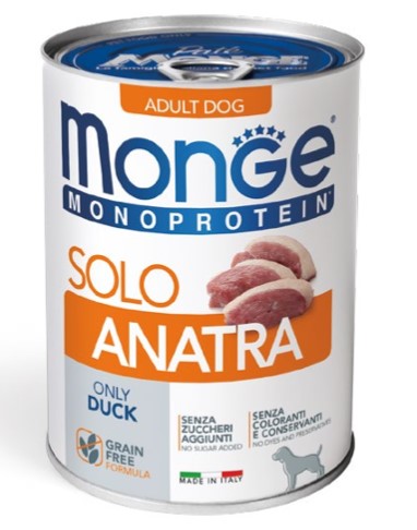 Monge Monoproteico Solo Anatra – Monoproteininiai konservai šunims su gryna antiena, 400 g