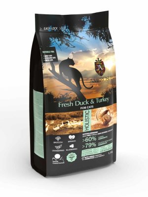 AMBROSIA begrūdis su šviežia antiena ir kalakutiena sausas maistas sterilizuotoms katėms, grain-free Sterilized Fresh Duck & Turkey 1,5 kg